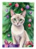 Thai Lilac Cat By the Christmas Tree House Flag Large Porch Sleeve Pole Decorative Outside Yard Banner Artwork Wall Hanging, Polyester, House Size