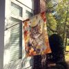 British Longhair Cat in Fall Leaves House Flag Large Porch Sleeve Pole Decorative Outside Yard Banner Artwork Wall Hanging, Polyester, House Size