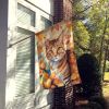 Aegean Cat in Fall Leaves House Flag Large Porch Sleeve Pole Decorative Outside Yard Banner Artwork Wall Hanging, Polyester, House Size, Multicolor