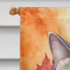 British Shorthair Cat in Fall Leaves House Flag Large Porch Sleeve Pole Decorative Outside Yard Banner Artwork Wall Hanging, Polyester, House Size