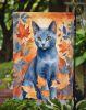 Russian Blue Cat in Fall Leaves Garden Flag Mailbox Flag Decorative Yard Flag Banner Outside Patio Artwork Yard Flower Beds, Garden Size, Multicolor