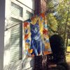 Chartreux Cat in Fall Leaves House Flag Large Porch Sleeve Pole Decorative Outside Yard Banner Artwork Wall Hanging, Polyester, House Size, Multicolor