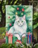 Turkish Angora Cat By the Christmas Tree Garden Flag Mailbox Flag Decorative Yard Flag Banner Outside Patio Artwork Yard Flower Beds, Garden Size