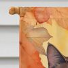 York Chocolate Cat in Fall Leaves House Flag Large Porch Sleeve Pole Decorative Outside Yard Banner Artwork Wall Hanging, Polyester, House Size