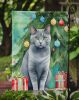 Chartreux Cat By the Christmas Tree Garden Flag Mailbox Flag Decorative Yard Flag Banner Outside Patio Artwork Yard Flower Beds, Garden Size