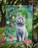 British Shorthair Cat By the Christmas Tree Garden Flag Mailbox Flag Decorative Yard Flag Banner Outside Patio Artwork Yard Flower Beds, Garden Size