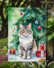 Kurilian Bobtail Cat By the Christmas Tree Garden Flag Mailbox Flag Decorative Yard Flag Banner Outside Patio Artwork Yard Flower Beds, Garden Size