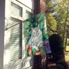 Turkish Angora Cat By the Christmas Tree House Flag Large Porch Sleeve Pole Decorative Outside Yard Banner Artwork Wall Hanging, Polyester, House Size