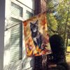 Asian Cat in Fall Leaves House Flag Large Porch Sleeve Pole Decorative Outside Yard Banner Artwork Wall Hanging, Polyester, House Size, Multicolor