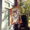 American Curl Cat in Fall Leaves House Flag Large Porch Sleeve Pole Decorative Outside Yard Banner Artwork Wall Hanging, Polyester, House Size