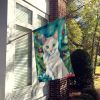 Foreign White Cat By the Christmas Tree House Flag Large Porch Sleeve Pole Decorative Outside Yard Banner Artwork Wall Hanging, Polyester, House Size