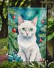 Foreign White Cat By the Christmas Tree Garden Flag Mailbox Flag Decorative Yard Flag Banner Outside Patio Artwork Yard Flower Beds, Garden Size