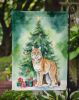 Highlander Lynx Cat By the Christmas Tree Garden Flag Mailbox Flag Decorative Yard Flag Banner Outside Patio Artwork Yard Flower Beds, Garden Size