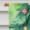 York Chocolate Cat By the Christmas Tree House Flag Large Porch Sleeve Pole Decorative Outside Yard Banner Artwork Wall Hanging, Polyester, House Size