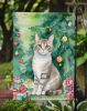 Pudelkatze Cat By the Christmas Tree Garden Flag Mailbox Flag Decorative Yard Flag Banner Outside Patio Artwork Yard Flower Beds, Garden Size