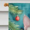 Foreign White Cat By the Christmas Tree House Flag Large Porch Sleeve Pole Decorative Outside Yard Banner Artwork Wall Hanging, Polyester, House Size