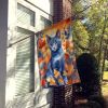 Russian Blue Cat in Fall Leaves House Flag Large Porch Sleeve Pole Decorative Outside Yard Banner Artwork Wall Hanging, Polyester, House Size