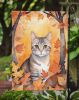 European Shorthair Cat in Fall Leaves Garden Flag Mailbox Flag Decorative Yard Flag Banner Outside Patio Artwork Yard Flower Beds, Garden Size