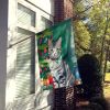 American Shorthair Cat By the Christmas Tree House Flag Large Porch Sleeve Pole Decorative Outside Yard Banner Artwork Wall Hanging, Polyester