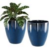 Plant Pots Set of 2 Pack,10 Inch Plant Pot for Indoor and Outdoor Plants with Drainage Hole,Flower Pots Modern Decorative (Blue)