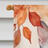 Foreign White Cat in Fall Leaves House Flag Large Porch Sleeve Pole Decorative Outside Yard Banner Artwork Wall Hanging, Polyester, House Size