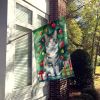 Korean Bobtail Cat By the Christmas Tree House Flag Large Porch Sleeve Pole Decorative Outside Yard Banner Artwork Wall Hanging, Polyester, House Size