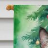 Balinese Cat By the Christmas Tree House Flag Large Porch Sleeve Pole Decorative Outside Yard Banner Artwork Wall Hanging, Polyester, House Size