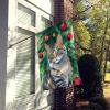 American Bobtail Cat By the Christmas Tree House Flag Large Porch Sleeve Pole Decorative Outside Yard Banner Artwork Wall Hanging, Polyester