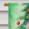 British Longhair Cat By the Christmas Tree House Flag Large Porch Sleeve Pole Decorative Outside Yard Banner Artwork Wall Hanging, Polyester