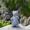 Solar Lights Resin Cat Waterproof Lantern Weather-Resistant Garden Lights Mini Statue Cat Outdoor Lantern Garden Ornament Light