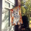 Foreign White Cat in Fall Leaves House Flag Large Porch Sleeve Pole Decorative Outside Yard Banner Artwork Wall Hanging, Polyester, House Size