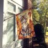 Selkirk Rex Cat in Fall Leaves House Flag Large Porch Sleeve Pole Decorative Outside Yard Banner Artwork Wall Hanging, Polyester, House Size