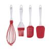 Farberware 4-Piece Whisk, Spatula, Spoon Spatula and Basting Brush Silicone Set in Red