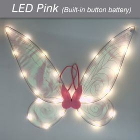 LED Fairy Wings Glowing Sparkle Butterfly Elf Princess Angel Wings Halloween Party Cosplay Costumes Performance Photography Prop (Color: LED Pink, Ships From: China)