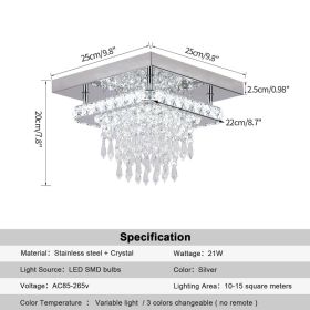 Modern K9 Crystal Chandelier Led For Dining Room Stainless Steel Ceiling Lamp Light Fixture Kitchen Lustres Luminaire Pendant (Body Color: dia25cm, Emitting Color: Warm White)