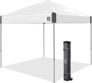 E-Z UP Ambassador Instant Shelter Canopy, 10' x 10', Roller Bag and 4 Piece Spike Set, Steel Gray or White (Color: White)