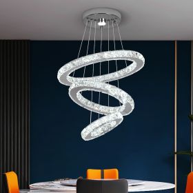 Modern Pendant Lighting Rings Led Crystal Chandelier Hanging Lustre Lamparas Ceiling Lamp Fixtures Luminaire for Living Room (Body Color: 3rings, Wattage: 3 Colors Changeable)