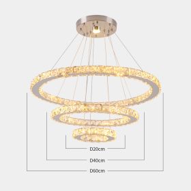 Luxury Crystal Modern Pendant Light DIY Rings Led Dimmable Chandelier Hanging Lustre Ceiling Lamp Home Living Room Decor Fixture (Body Color: 20x40x60cm rings, Wattage: Dimmable remote)