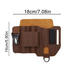 EDCs Organizer Sheath Leather EDCs Tool Holster Multitool Sheath High Capacity Cowhide Holster For Knives Car Key (Color: Brown)