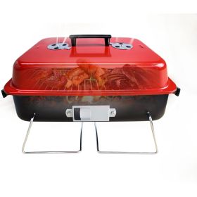 Charcoal Grill Barbecue Portable BBQ Stainless Steel Folding BBQ Grill Camping Grill Tabletop Grill (Color: Red)