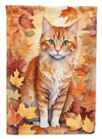 La Perm Cat in Fall Leaves House Flag Large Porch Sleeve Pole Decorative Outside Yard Banner Artwork Wall Hanging, Polyester, House Size, Multicolor (Default: Default)