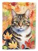 California Spangled Cat in Fall Leaves House Flag Large Porch Sleeve Pole Decorative Outside Yard Banner Artwork Wall Hanging, Polyester, House Size