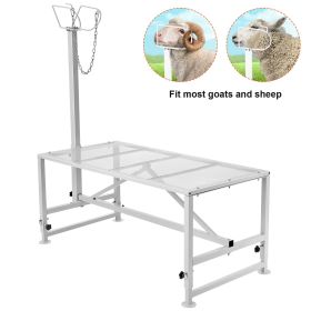 VEVOR Goat & Sheep Stand, 47x23 inch Livestock Stand, Metal Livestock Milking and Shearing Stand 21" to 33" Adjustable Height (Color: White, Table Length and Width: 47 x 23 in)