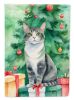 Ural Rex Cat By the Christmas Tree House Flag Large Porch Sleeve Pole Decorative Outside Yard Banner Artwork Wall Hanging, Polyester, House Size