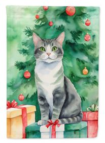 Ural Rex Cat By the Christmas Tree House Flag Large Porch Sleeve Pole Decorative Outside Yard Banner Artwork Wall Hanging, Polyester, House Size (Default: Default)